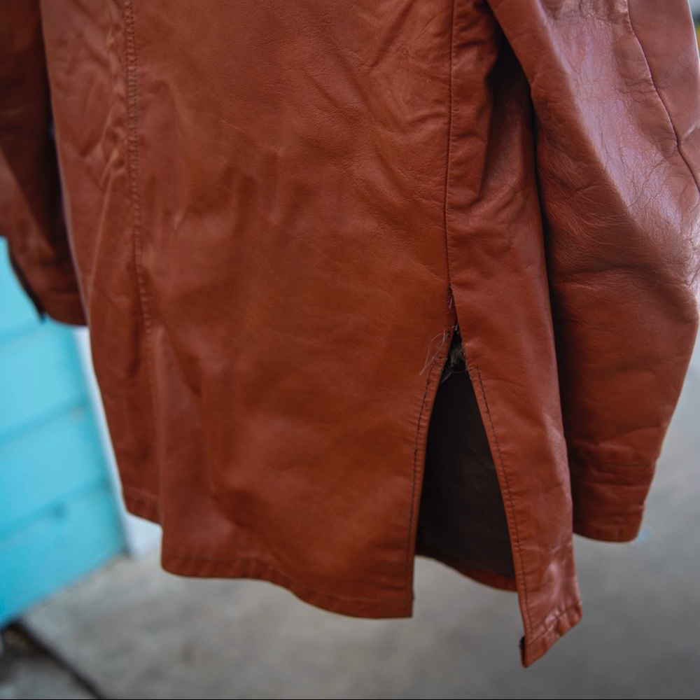 COPY - Brown vintage 1970s leather jacket, butterfly collar. - Picture 7 of 8